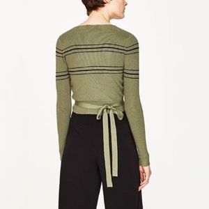 Zara Knit Striped Tie Detail Top